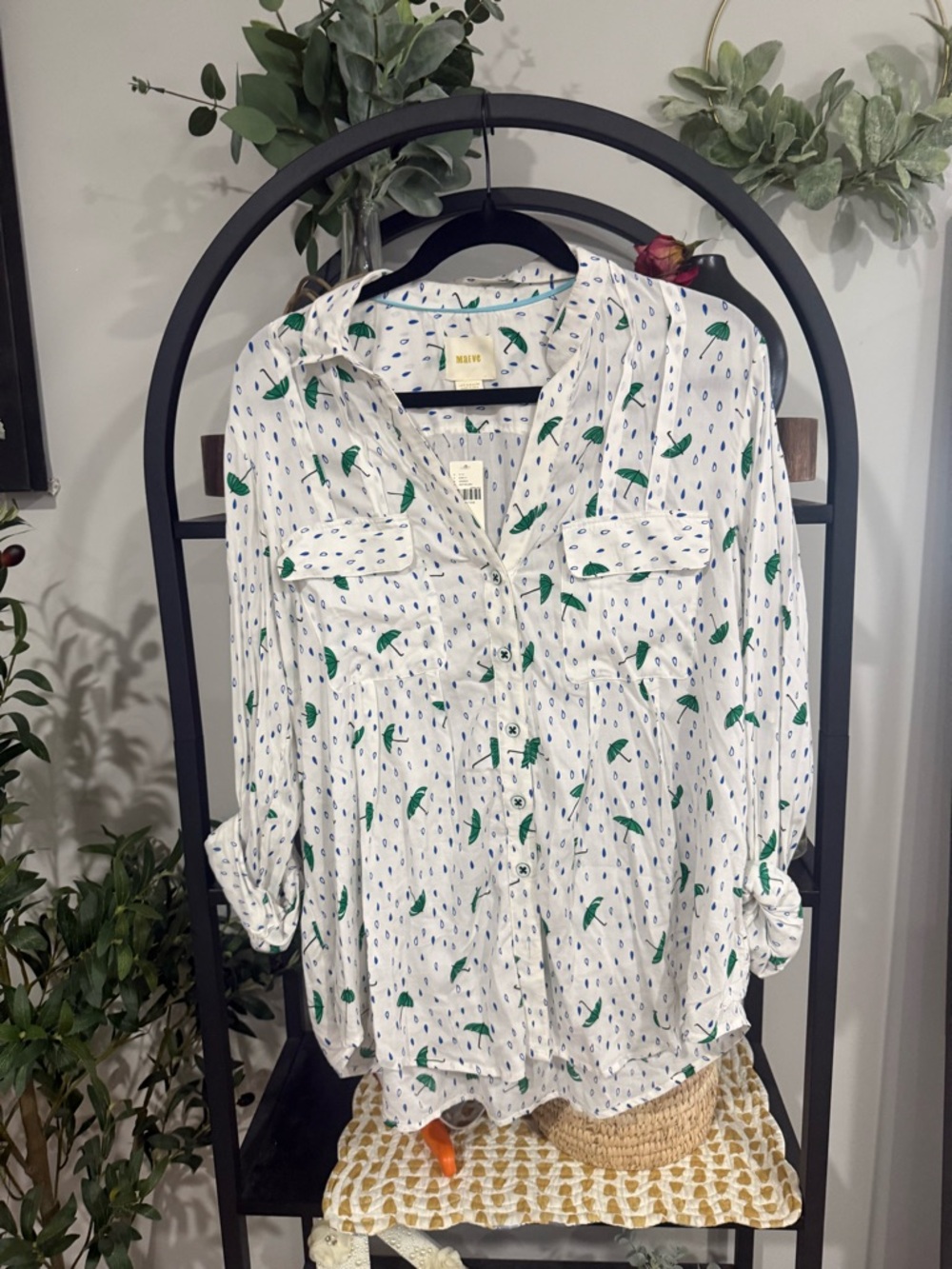 Maeve Anthropologie Umbrella Print Button Down Blouse Size 2